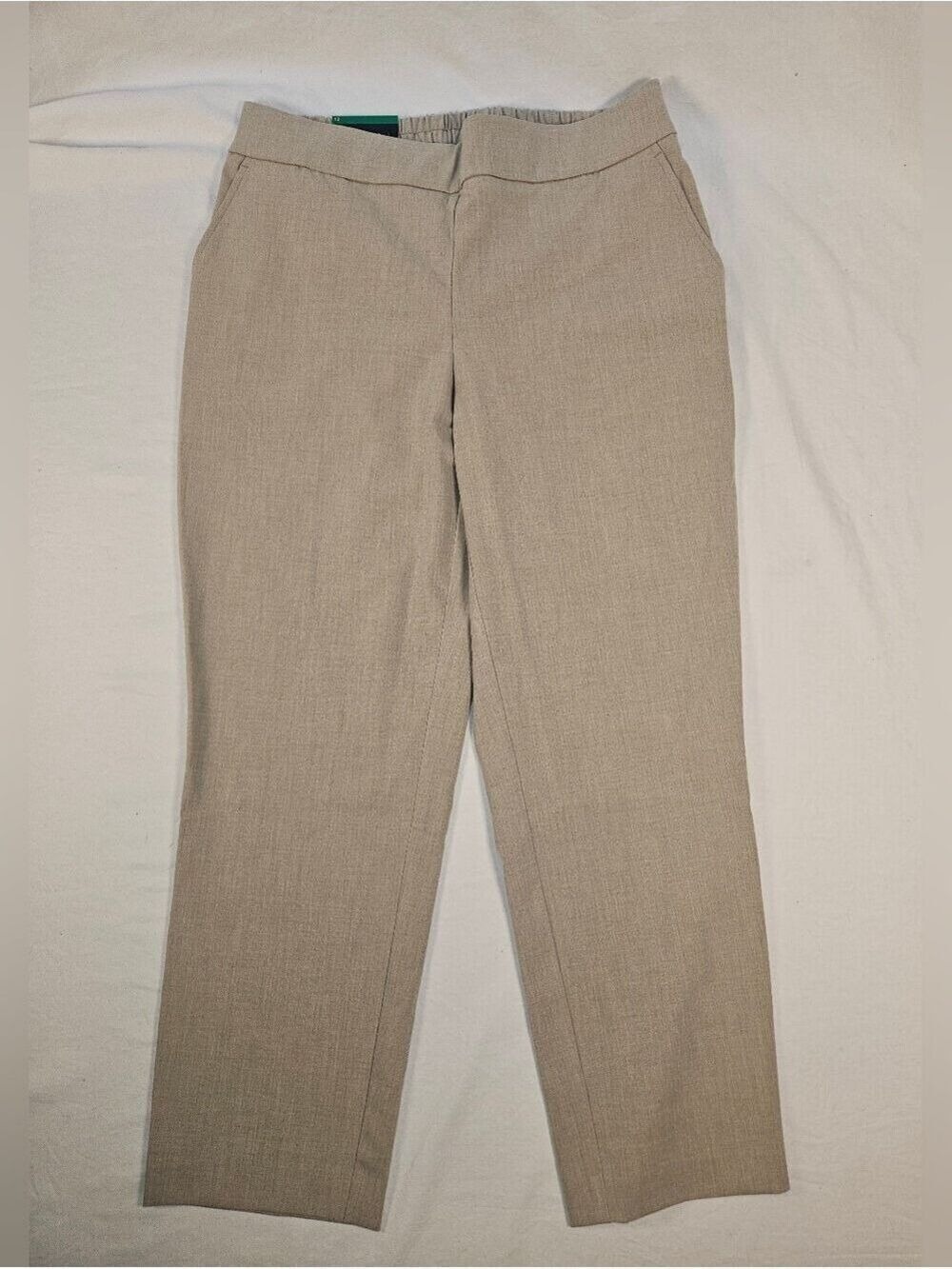 NWT Size 12 Hilary Radley Cropped Pants Stretch Elastic Waist Beige Comfortable